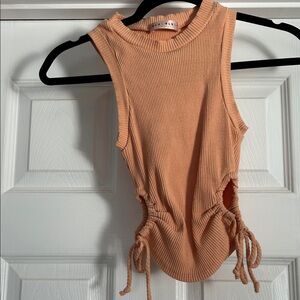 Blue Blush Peach Ribbed Tank Top with cut out details